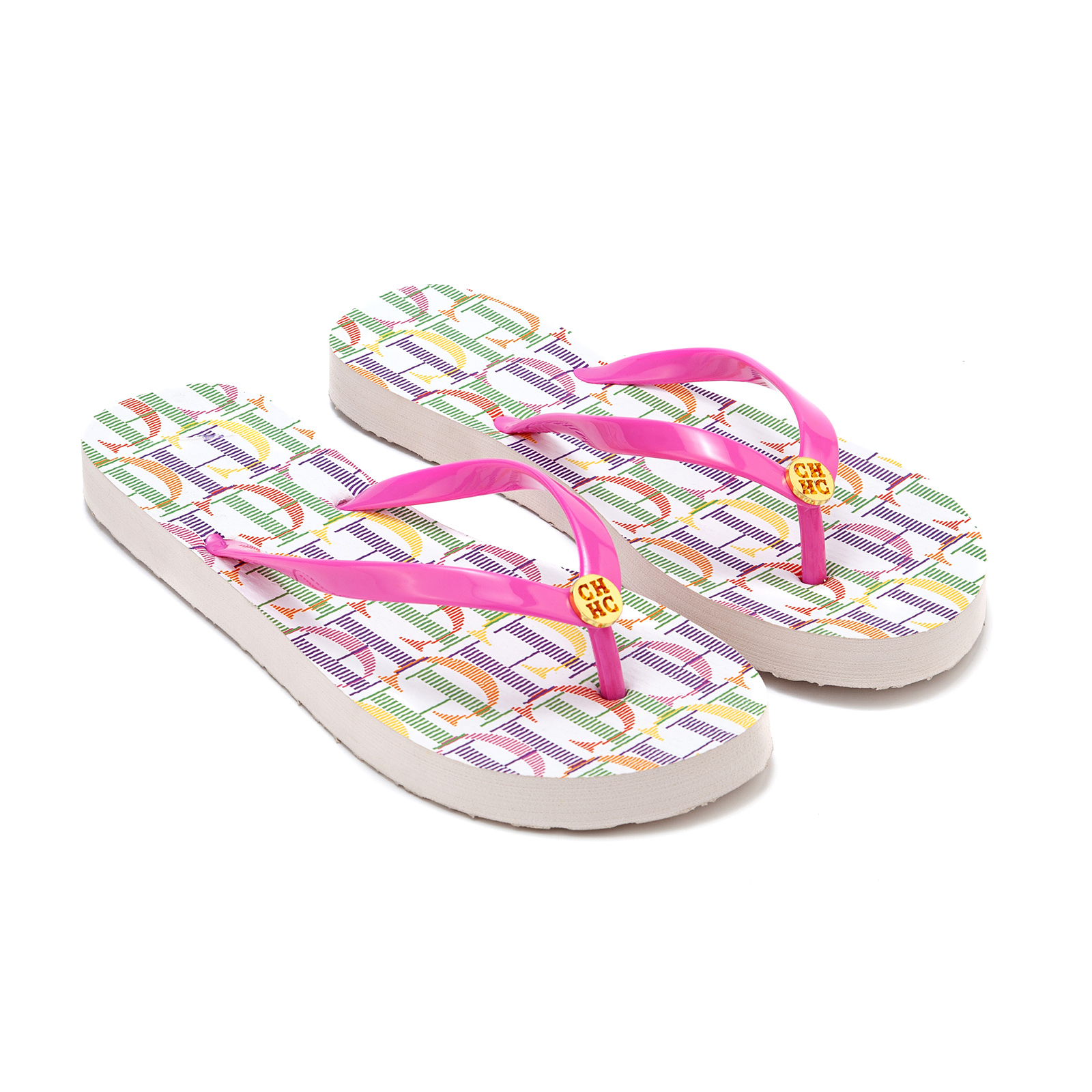 Summer Vacation Clothing Women - Pink Letter Flip Flops Gold Buckle