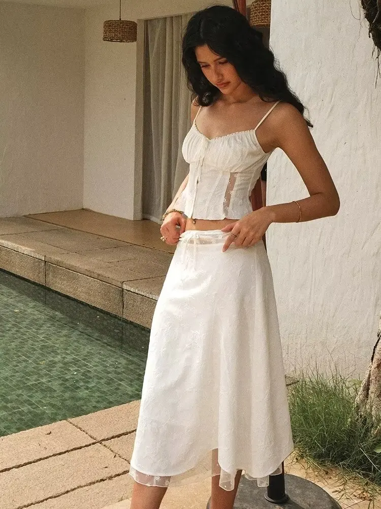 Summer Vacation Clothing Women - Chicheca Summer White Dress Set Women