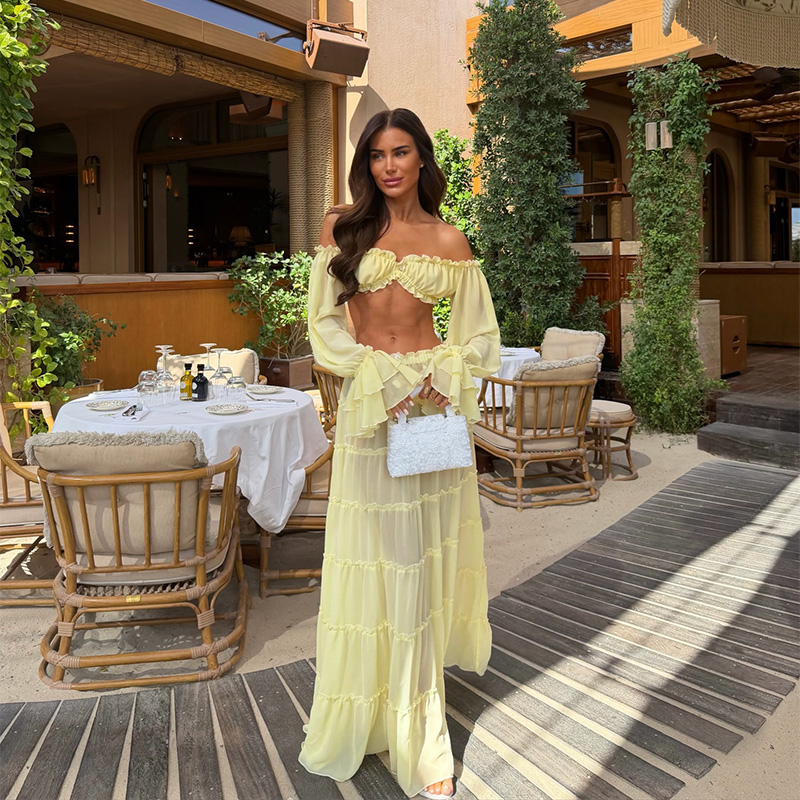 Elegant Yellow Off Shoulder 2  - Summer Vacation Clothing Women review and price
