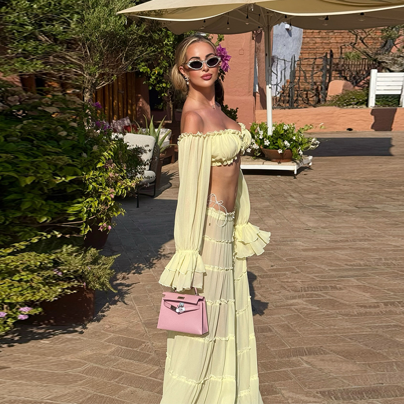 Elegant Yellow Off Shoulder 2  - Summer Vacation Clothing Women review and price