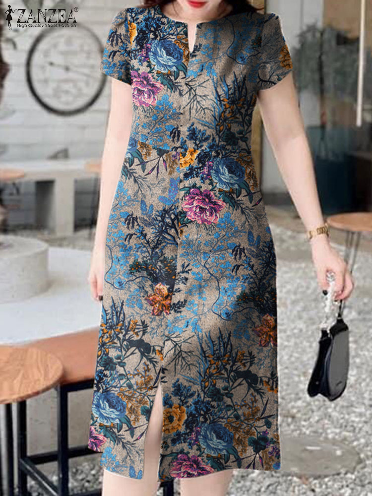 Fashion Retro Short Sleeve Rob - Sundress Midi Floral review and price