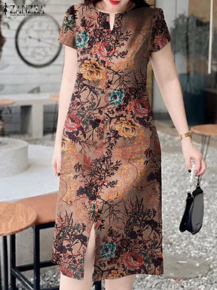 Fashion Retro Short Sleeve Rob - Sundress Midi Floral review and price