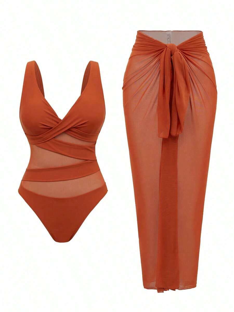 Women Solid Color Mesh One Pie - Swim Cover Up Mesh review and price