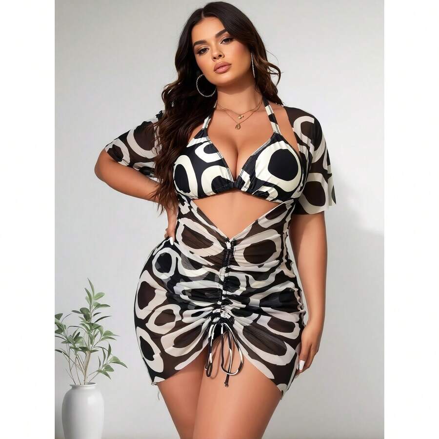Plus Size Women 3 Piece Swimsu - Swim Cover Up Mesh review and price