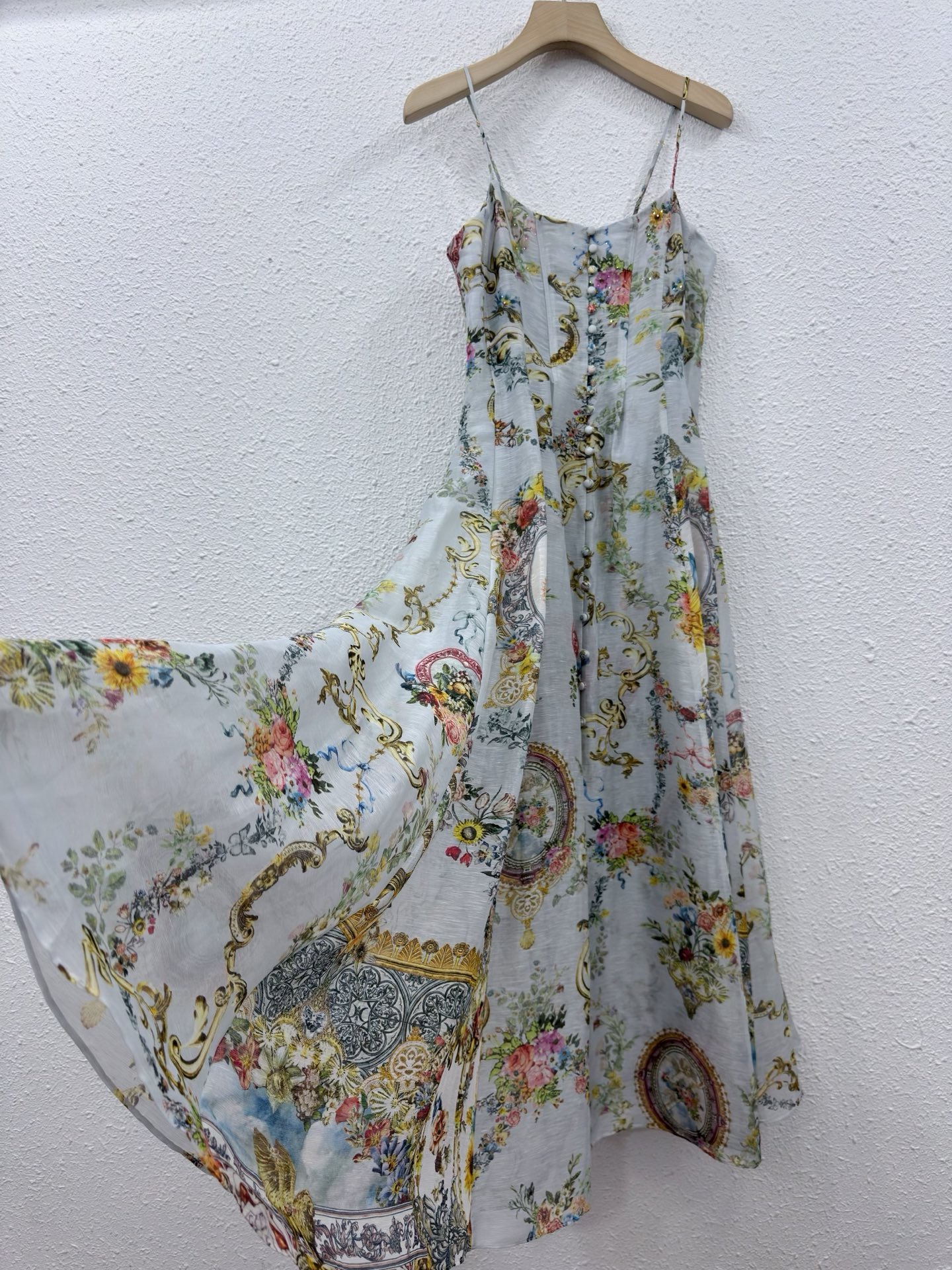 Silk Linen Baroque Floral Prin - Sundress Midi Floral review and price