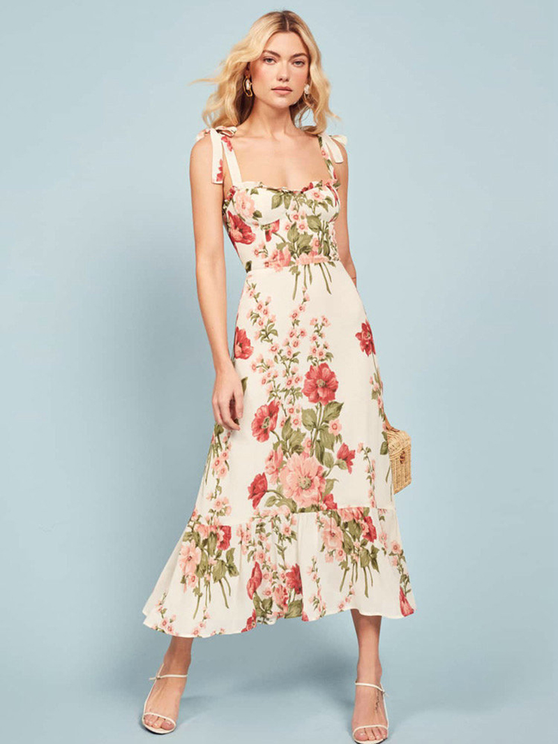 Silk Linen Women's White Flora - Sundress Midi Floral review and price