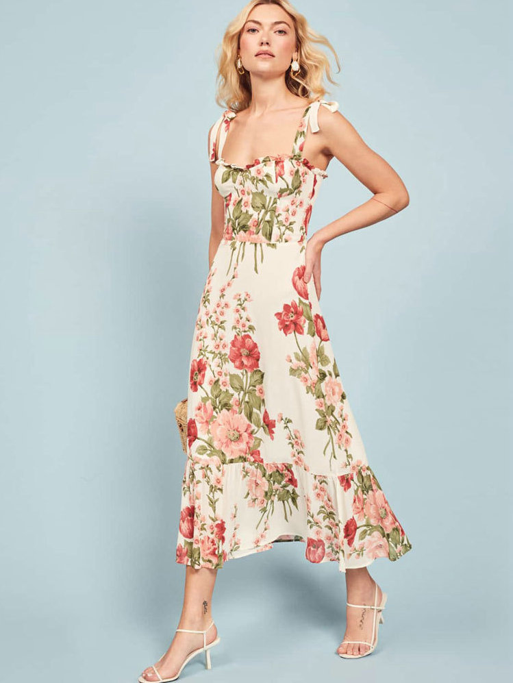 Silk Linen Women's White Flora - Sundress Midi Floral review and price