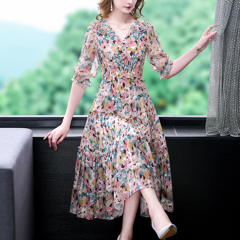 Summer Floral Natural Silk V-N - Sundress Midi Floral review and price