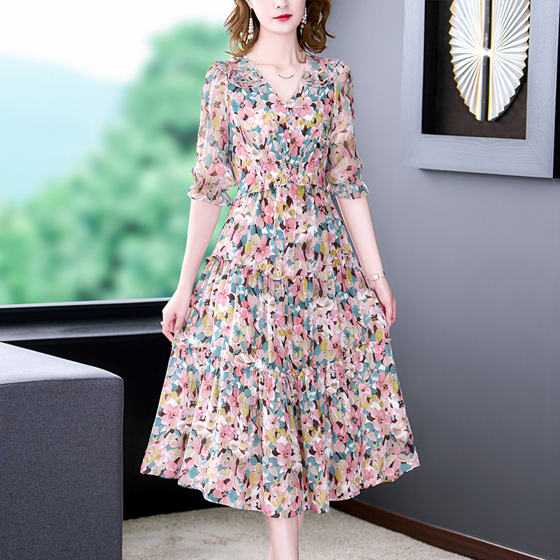 Summer Floral Natural Silk V-N - Sundress Midi Floral review and price