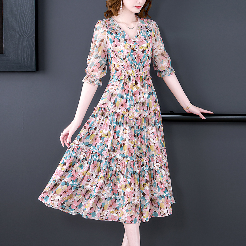 Summer Floral Natural Silk V-N - Sundress Midi Floral review and price