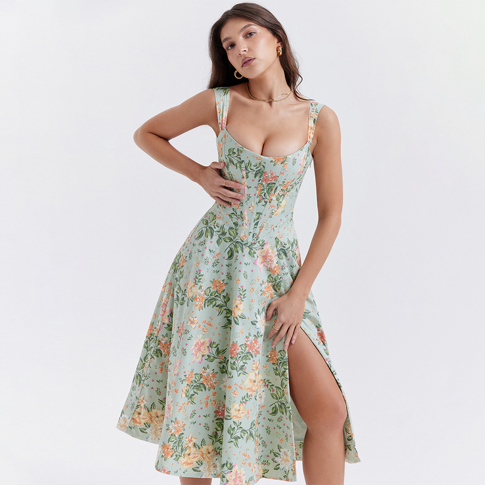 Open Back Split Floral Print D - Sundress Midi Floral review and price
